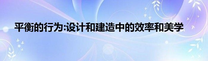 平衡的行为:设计和建造中的效率和美学