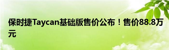 保时捷Taycan基础版售价公布！售价88.8万元