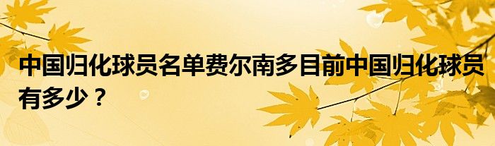 中国归化球员名单费尔南多目前中国归化球员有多少？