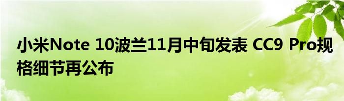 小米Note 10波兰11月中旬发表 CC9 Pro规格细节再公布