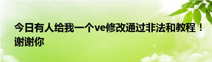 今日有人给我一个ve修改通过非法和教程！谢谢你